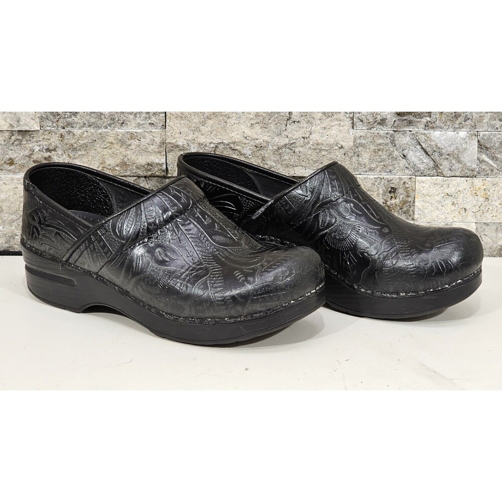 Dansko Professional Clogs Size 37 | US 6.5 Black Tooled Leather Casual Work Boho